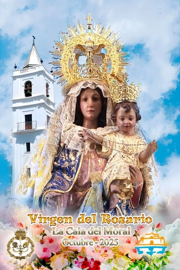 Cartel oficial de la procesión de la Virgen del Rosario en La Cala del Moral 2025.