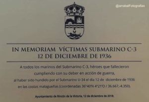 Placa homenaje al Submarino C-3 hundido durante la Guerra Civil en La Cala del Moral