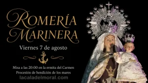 Cartel horizontal Romería Marinera La Cala del Moral, Virgen del Carmen con Niño Jesús, viernes 7 de agosto