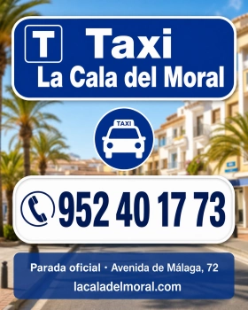 Teléfono de taxi en La Cala del Moral, 952 40 17 73, parada oficial en Avenida de Málaga 72