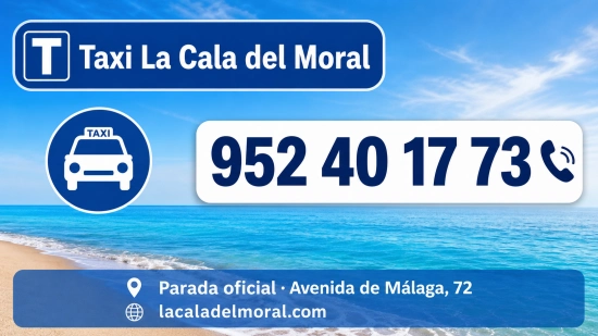 Teléfono de taxi en La Cala del Moral, 952 40 17 73, parada oficial en Avenida de Málaga 72, cerca de la playa