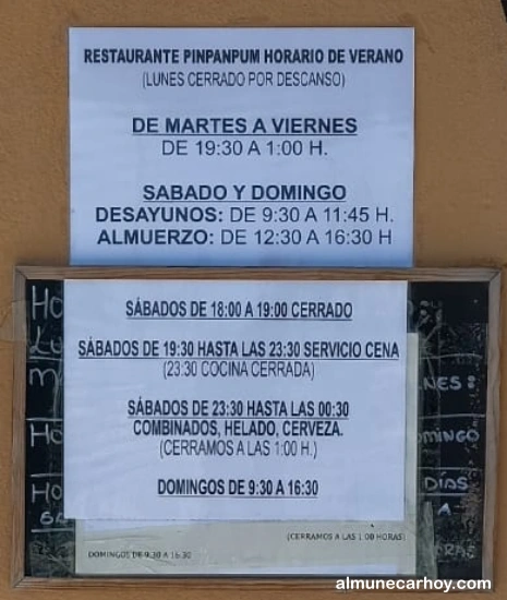 Horario de verano de la Tapería Pin Pam Pum en La Cala del Moral, Málaga