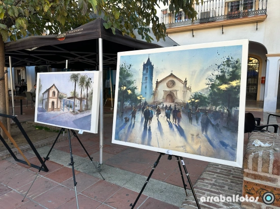 Cuadros de la Casa de las Musas y la Iglesia del Rosario en La Cala del Moral presentado al concurso de pintura de la Semana Sociocultural.
