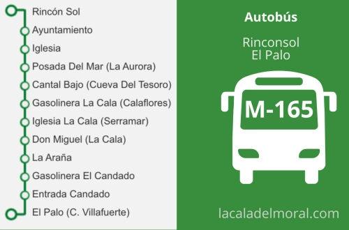 Paradas del Autobús M-165 Rinconsol - El Palo Infografía con las paradas del autobús M-165 entre Rinconsol y El Palo, en Málaga